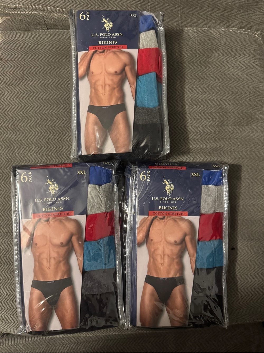 U.S. Polo Assn. Men’s Bikini Briefs 6ct Pack - 3XL - 3 pack bundle